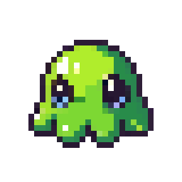 MutaRift's first enemy sprite — a green slime in 32x32 pixel art